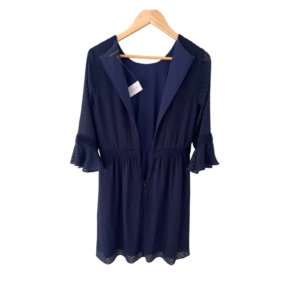 Banana Republic Navy Blue Swiss Dot Pleated Detail Dress NWT Size 4 - Picture 5 of 9